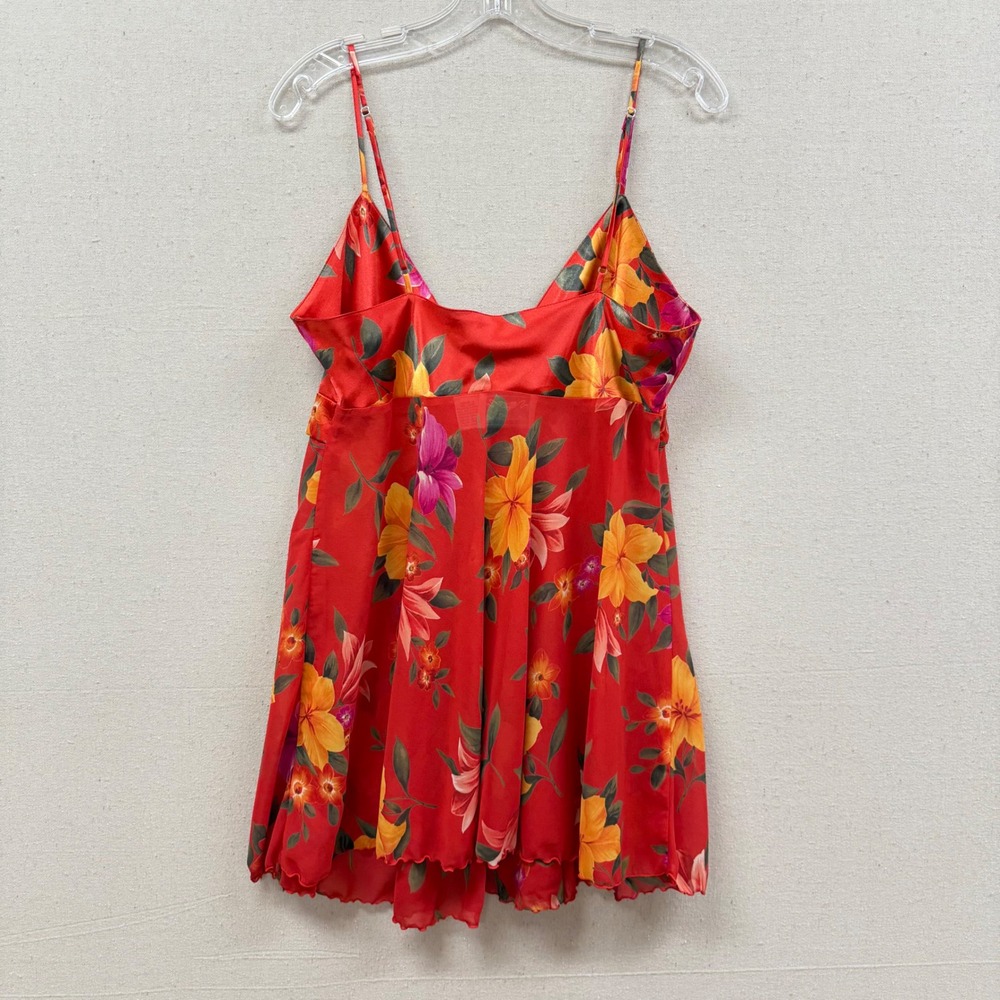 Vintage Intimate Secrets Red Floral Babydoll Chemise Lingerie Sheer Hem Medium - Picture 4 of 11